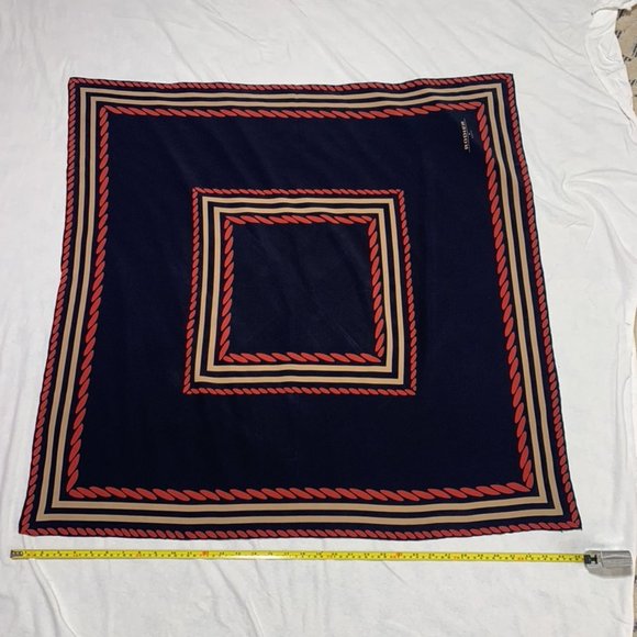 RODIER 100% SILK SCARF—navy, cream, rose, Vintage in great shape - Picture 1 of 4